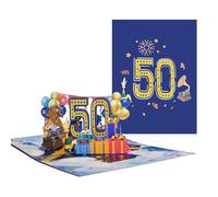 Happy 50th Birthday Pop-Up Greeting Card,Navy Blue Birthday Cards 3D Pop Up Cards,Pop up Happy Birthday Card Greeting Cards With Envelopes 3D Pop Up Birthday Cards for Him Her Boy Kids Birthday Gifts