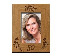 Happy 50th Birthday Portrait Photo Frame Star Design Gift (4 x 6 Inch)