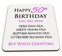 Happy 50th Birthday You are Now Days Hours Minutes Seconds Old Novelty Glossy Mug Coaster - Pink