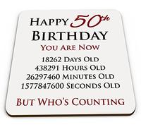 Happy 50th Birthday You are Now Days Hours Minutes Seconds Old Novelty Glossy Mug Coaster - Red