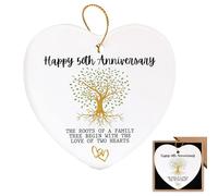 Happy 50th Golden Wedding Anniversary Hanging Gift Hanging Heart Plaque Ceramic Card Ornaments for Married Couple Wife Husband Exquisite Home Decoration for Bedroom Living Room Garden