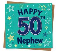 Happy 50th Nephew Birthday Card, Starry Turquoise Design for Nephew Turning 50
