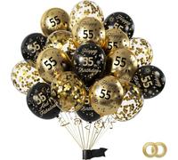Happy 55th Birthday Balloons Black Gold 15 Pcs,55th Birthday Latex Confetti Balloons Black Gold Decoration for Men Women Anniversary Party Celebration Supplies
