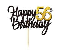 Happy 56th Birthday Cake Toppers Glitter 56th Anniversary Cake Topper 56 Years Loved Bday Decorations 56 Gold Birthday Cake Decorations Fifty-six Party Supplies for Women Men(Black Gold)
