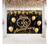 Happy 59th Anniversary Backdrop Party Decorations, Black Gold Glitter Bokeh Dots Valentine's Day Wedding Anniversary Party Photo Background Cake Table Banner Extra Large Wall Decor Props. 6 * 4ft (59)