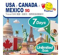 Happy 5G USA Canada Mexico 7, 15, 30 Days Unlimited Data Travel Sim Card (excludes Alaska & Guam) | 5G High-Speed Data | Easy Activation | No Need Registration (7Days | 5GB)