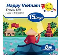 Happy 5G Vietnam 15 Days Unlimited Data Travel Sim Card | No Daily Limit | 8GB of 5G High-Speed Data Then 128kbps | Easy Activation | No Registration