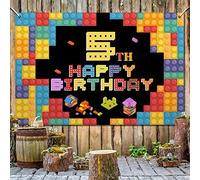 Happy 5th Birthday Banner Backdrop Colorful Building Blocks Theme Background Five Years Old Happy Bday Decorations for Boys Girls Kids Photography Party Sign Sing Decor Supplies