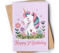 Happy 5th Birthday Card for Girl - Cool 5 Year Old Birthday Card for Daughter, Granddaughter, Niece - Cute Pastel Unicorn 5th Bday Cards for Kids - Age 5 Fun Unicorn Greeting Cards for Girls - NUM 264