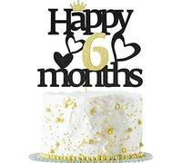 Happy 6 Months Birthday Cake Topper Black Gold Glitter 1/2 Cake Topper for Baby Shower Baby's Half Birthday Half Year Anniversary Party Cake Decorations