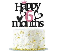 Happy 6 Months Birthday Cake Topper Black Pink Glitter 1/2 Cake Topper for Boy Girl Baby Shower Baby's Half Birthday Half Year Anniversary Party Cake Decorations