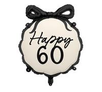 Happy 60 Birthday Foil Balloon | Black Bow Design | 47.5 cm diameter when inflated | For Air or Helium Inflatable