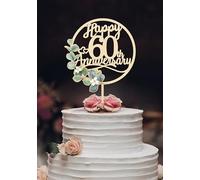 Happy 60th Anniversary Cake Toppers - 60th Anniversary Party Decorations, 60 Wedding Party, Company Decor, Wooden Decorations Diamond wedding