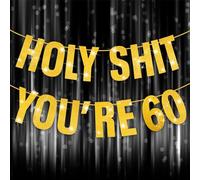 Happy 60th Birthday Banner, 60th Birthday Decorations Banner for Women Men Gold Glitter Banners Holy Shit You're 60 Party Decor Sign Funny Party Supplies