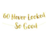 Happy 60th Birthday Banner Gold Glitter Gifts for Women Men Funny 60th Never Looked So Good Banner Sign Party Decorations and Supplies Sixty Birthday and Wedding Anniversary Decoration Pull Flag