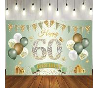 Happy 60th Birthday Banner Sage Green Gold, 1.1 x 1.8 m Backdrop for Women Men, Anniversary Party Decorations and Supplies for 60 Years Old Celebration