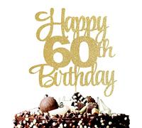 Happy 60th Birthday Cake Topper,60 Years Loved Blessed Cake Decoration Supplies, Birthday Commemorative Party Decorations, Golden Paper Cake Fifty Logo, Glitter Sixty Cake Decoration