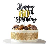 Happy 60th Birthday Cake Topper - Black and Gold 60 Cake Topper for Men, Cheers to 60 Years Decorations, 60th Birthday Cake Decorations for Men Party Supplies