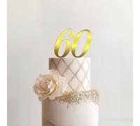 Happy 60th Birthday Cake Topper, Gold Acrylic Number 60 Cake Decoration, Sixty Celebration Milestone Cake Pick Deco for Wedding Anniversary Party Supplies