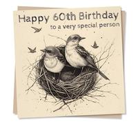 Happy 60th Birthday Card - To A Very Special Person - Two Birds In A Nest Design - Happy 60th to Women or Men