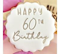 Happy 60th Birthday Cookie Cutter Stamp Embosser fits m&s Biscuits Great for Fondant Icing Sixty 60 Birthday Reusable Marks and Spencers Party Favours Free Matching Cutter