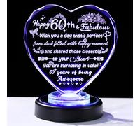 Happy 60th Birthday Gifts for Women Men - Crystal Heart Keepsake with Colorful LED Light Base - 60 Year Birthday Gift for Mom Grandma Friends
