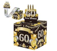 Happy 60th Birthday Money Box for Cash Gift,Black Gold Pull Surprise Money Gift Box for 60th Birthday Presents,Money Cake Pull out Cash,60th Money Box,Happy Birthday Money Gift Box for Him Her Adult