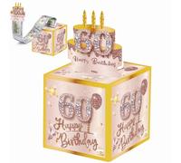 Happy 60th Birthday Money Box for Cash Gift,Rose Gold Pull Surprise Money Gift Box for 60th Birthday Presents,Money Cake Pull out Cash,60th Money Box,Happy Birthday Money Gift Box for Him Her Adult