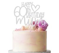Happy 60th Birthday Mum Cake Topper - Happy Mothers Birthday Party Decorations Sliver Glitter， 60th Birthday Cake Decoration