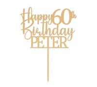 Happy 60th Birthday Wooden Cake Topper with Custom Name, Personalised Wood Toppers by 3 LITTLE DESSERTS (5 INCHES)