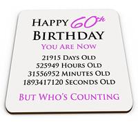 Happy 60th Birthday You are Now Days Hours Minutes Seconds Old Novelty Glossy Mug Coaster - Pink