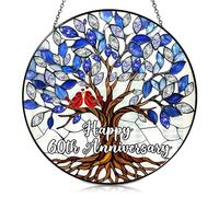 Happy 60th Diamond Wedding Anniversary Hanging Gifts Stained Glass Suncatcher, Painted Metal Chain Sun Catchers For Windows, Garden Ornaments For Home Indoor Outdoor