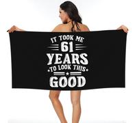 Happy 61Th Birthday Beach Towel, Durable Pool Towels Absorbent Beach Blanket For Yoga Spa Gym 80X130Cm