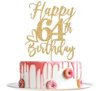 Happy 64th Birthday Cake Topper, 64th Birthday Decorations for Men/Women, Cheers to 64 Years, Hello 64, 64th Happy Birthday Party Supplies Gold Glitter