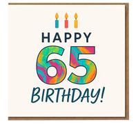 Happy 65th Birthday Card - Colourful Marble Numbers with Candles, Bold Milestone Age 65 Greeting