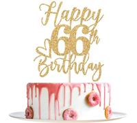 Happy 66th Birthday Cake Topper, 66th Birthday Decorations for Men/Women, Cheers to 66 Years, Hello 66, 66th Happy Birthday Party Supplies Gold Glitter
