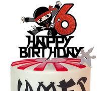 Happy 6th Birthday Cake Topper - Kung FU Ninja Themed Karate Boy Girl Baby Shower Glitter Party Cake Decoration - Six Years Old Birthday Party Decor