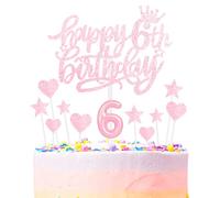 Happy 6th Birthday Candles Cake Toppers Set, Number 6 Candles for Cake, Birthday Party Candles, Light Pink Birthday Cake Candles Heart Star Cupcake Toppers for Girls Women Birthday Cake Decorations