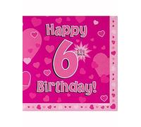 Happy 6th Birthday Pink Hearts Luncheon Napkins 16pk