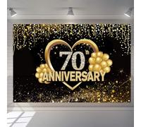 Happy 70th Anniversary Decorations Background Banner, 70th Wedding Anniversary Decor Party Poster Accessories Fabric Sign Poster, Black and Gold, 150 cm x 90 cm