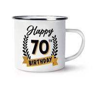 Happy 70th Birthday Black & Gold Enamel Mug Cup