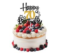Happy 70th Birthday Cake Topper, Glitter Cheers to 70 Years Cake Topper, Fabulous Cake-Decoration for Happy 70th Birthday, Anniversary Party Cakes Decorations Supplies (Black, Gold)