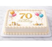 Happy 70th Birthday Cake Topper - Personalised Edible Image - Rectangle A4/A3 - Icing or Wafer Paper Party Decoration -