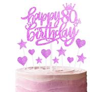 Happy 70th Birthday Cake Toppers, Hot Pink Cake Cupcake Toppers for Cake, Glitter Heart Stars Cake Toppers, Birthday Gift, Personalised Cake Toppers for Women Girls 70th Birthday Cake Decorations