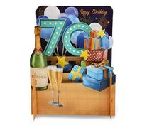 Happy 70th Birthday Champagne 3D Pop Up Greeting Card by Alljoy Cards MN046