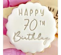 Happy 70th Birthday Cookie Cutter Stamp Embosser fits m&s Biscuits Great for Fondant Icing Seventy 70 Birthday Reusable Marks and Spencers Party Favours Free Matching Cutter