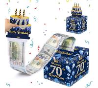 Happy 70th Birthday Money Box Cash Gift, Blue & Rose Gold Funny Pull Cash from Money Case for Surprise,Money Gift Box with Pull Out Happy 70th Birthday Card for Money/Lottery/Coupon on One's Birthday