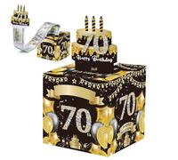 Happy 70th Birthday Money Box for Cash Gift,Black Gold Pull Surprise Money Gift Box for 70th Birthday Presents,Money Cake Pull out Cash,70th Money Box,Happy Birthday Money Gift Box for Him Her Adult