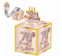 Happy 70th Birthday Money Box for Cash Gift,Rose Gold Pull Surprise Money Gift Box for 70th Birthday Presents,Money Cake Pull out Cash,70th Money Box,Happy Birthday Money Gift Box for Him Her Adult