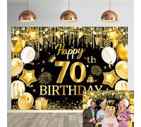 Happy 70th Birthday Party Backdrop Glitter Black and Gold Balloons 70th Birthday Photography Backdrop for Adult Fabulous 70 Bday Party Decoration Photo Booth Background 6x4ft